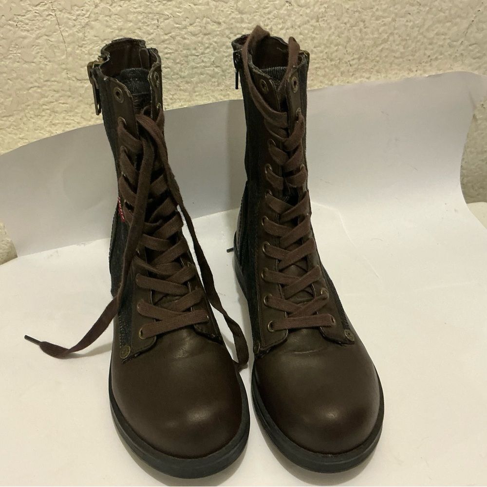 Levi's Boots Size 8 Denim Synthetic Combat Style Lace Up Side Zip Women’s Boots